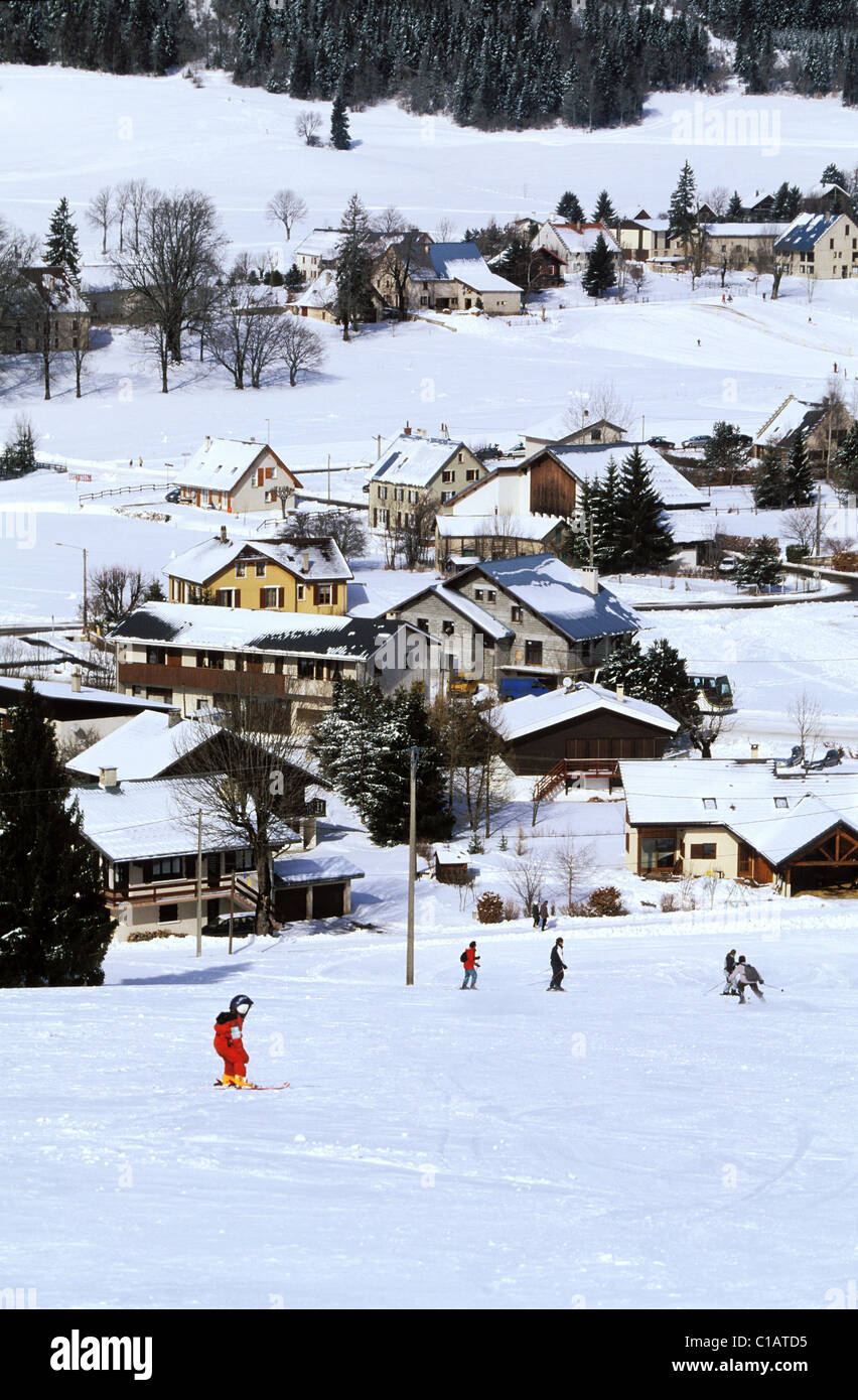 France, Isere, village of Autrans in snow, in the Vercors natural ...