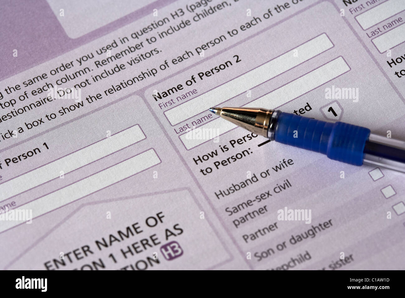person 1 and 2 personal details question uk 2011 census forms as issued in Northern Ireland Stock Photo