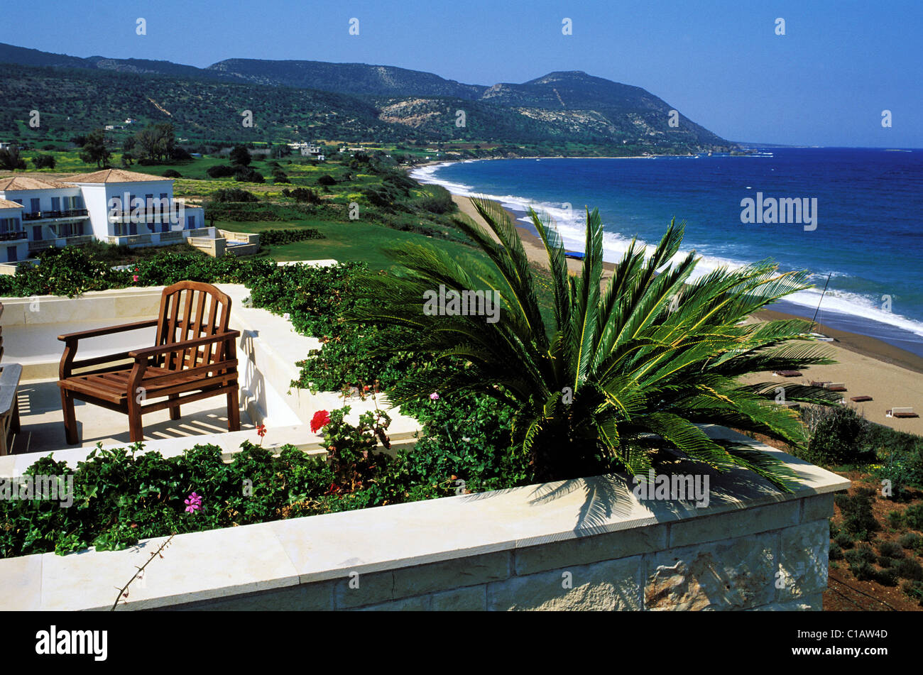 Cyprus, Akamas Peninsula, Polis Region, Anassa Hotel, the beach seen from the terrace Stock Photo