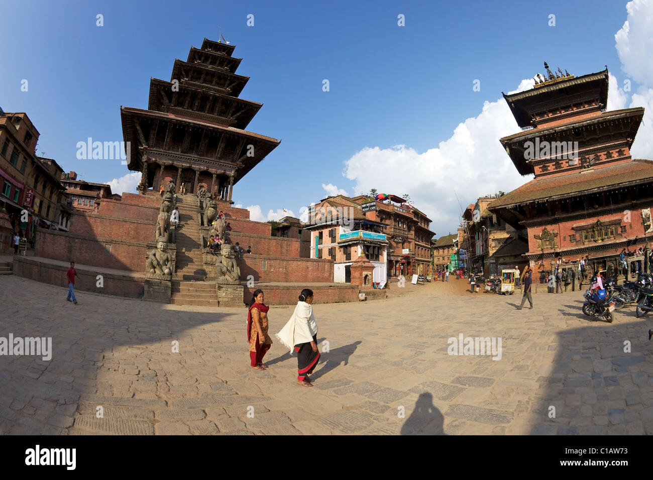 Bhairabnath Temple, right, and Nyatapola Temple, left, Taumadhi Tole square, Bhaktapur, UNESCO World Heritage site, Nepal, Asia Stock Photo