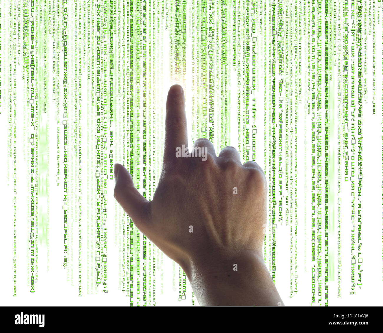 hand on touch screen Stock Photo