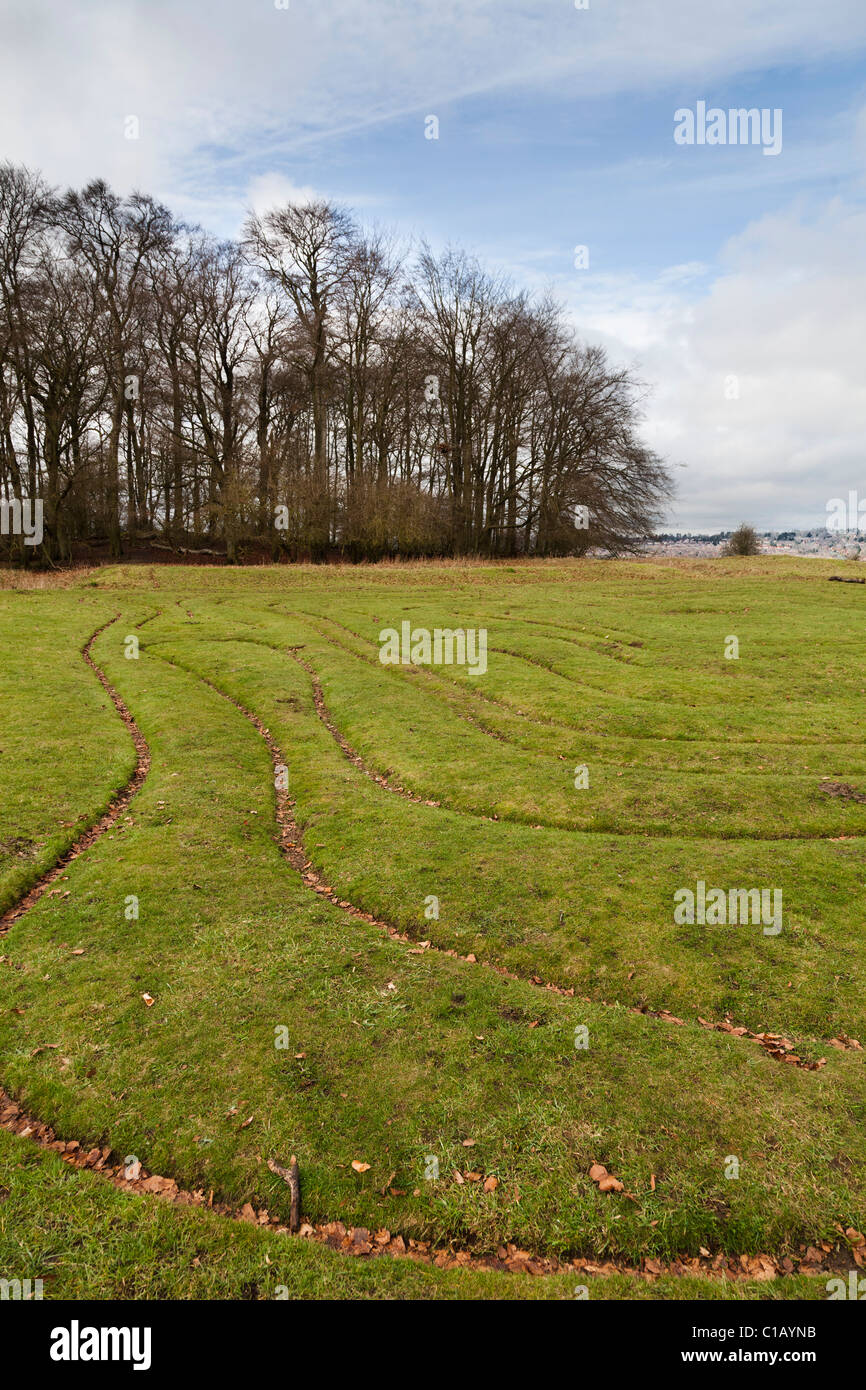 Maze / labyrinth on the top of St Catherines Hill Winchester Stock Photo