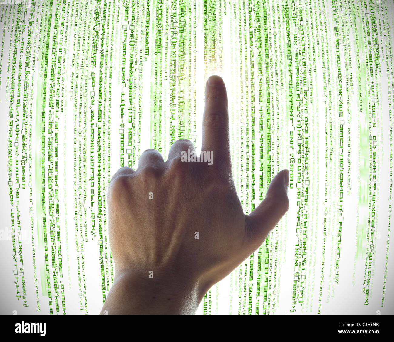 hand on touch screen Stock Photo