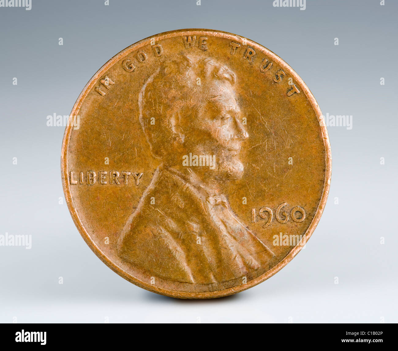 US 1 cent copper penny from 1960. Pennies made prior to 1983 had a much higher copper content and as a result of rising metals Stock Photo
