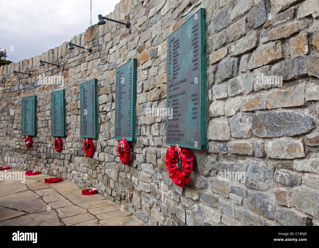 Plaques at the Falklands War Memorial, Stanley, Falkland Islands Stock Photo