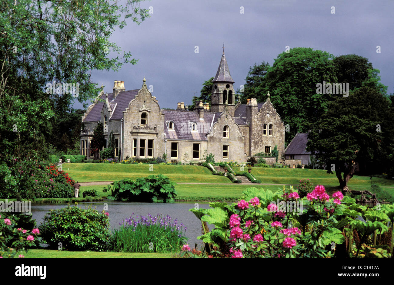 United Kingdom Ulster Fermanagh county charming country manor Tempo Manor Victorian style manor surrounded by a flowered park Stock Photo
