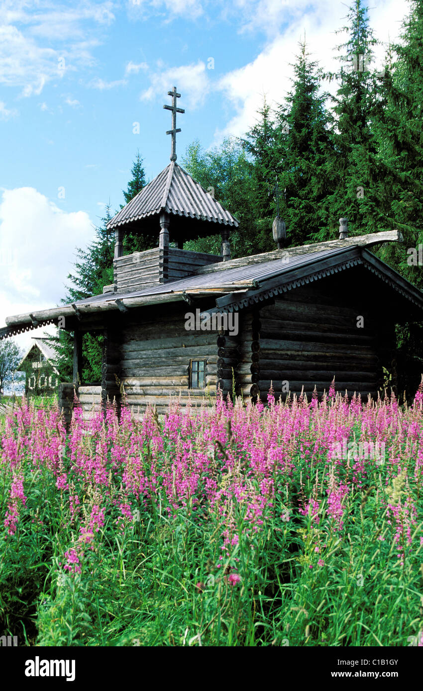 Finland, Carelia, Ilomantsi, Parppeinvaara hill, rebuilding of a village and traditional houses Stock Photo