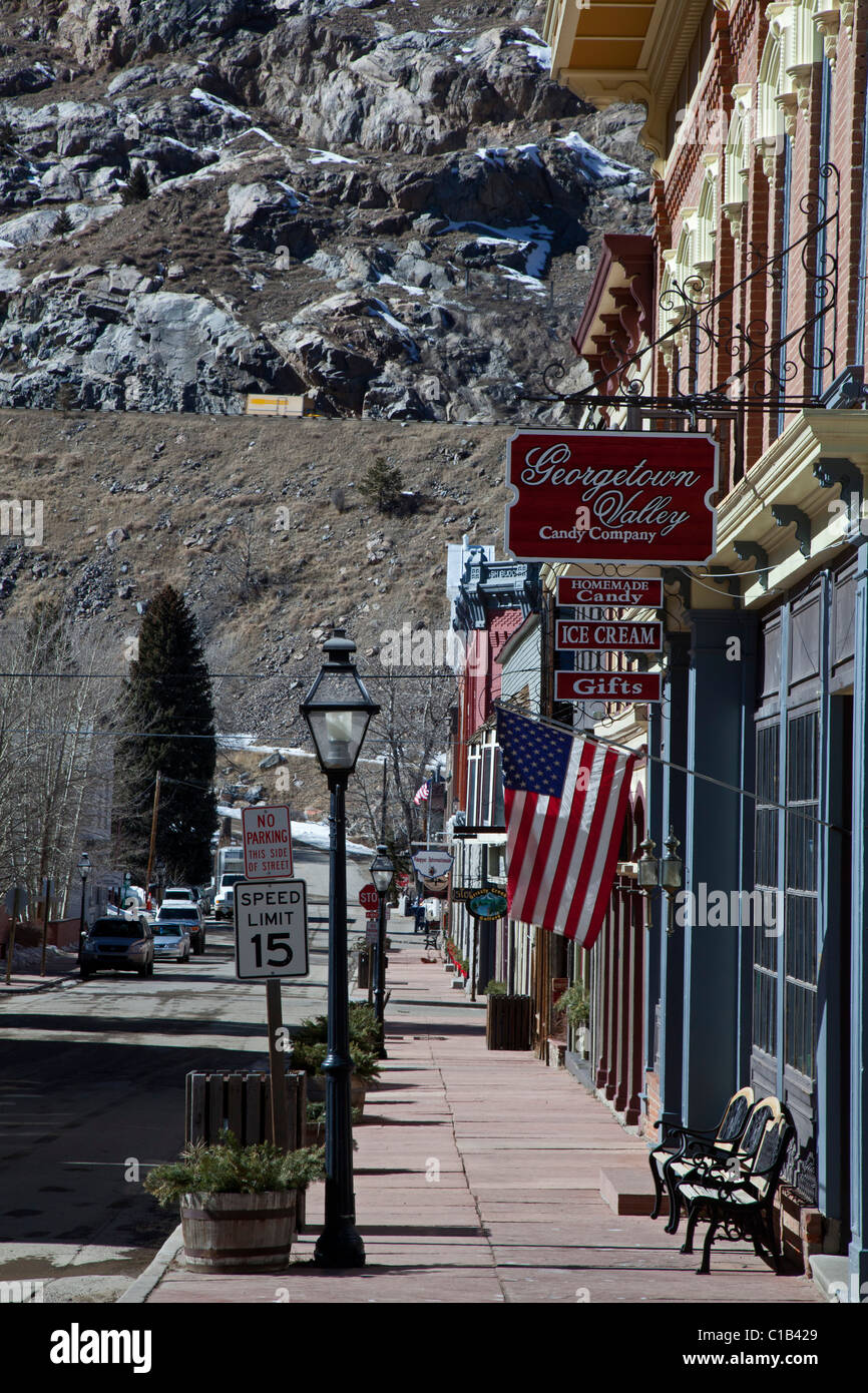 Georgetown, Colorado - Buildings along the main street in an historic silver mining town. Stock Photo