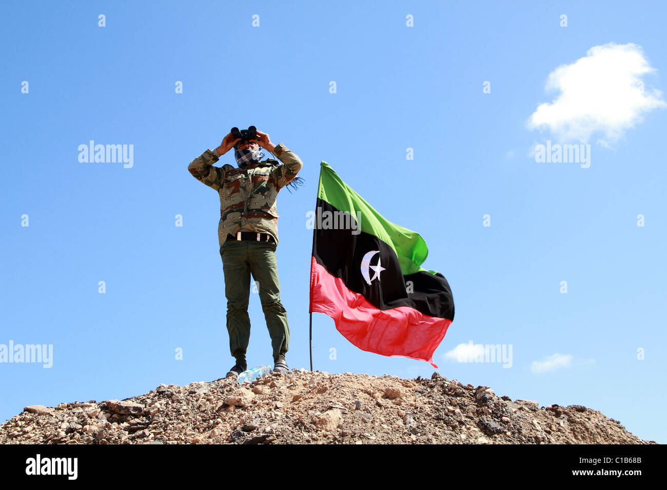 Libyan rebels lookout for Gaddafi Army troops Stock Photo