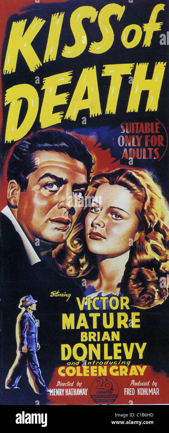 KISS OF DEATH Poster for 1947 TCF film with Victor Mature and Coleen Gray Stock Photo