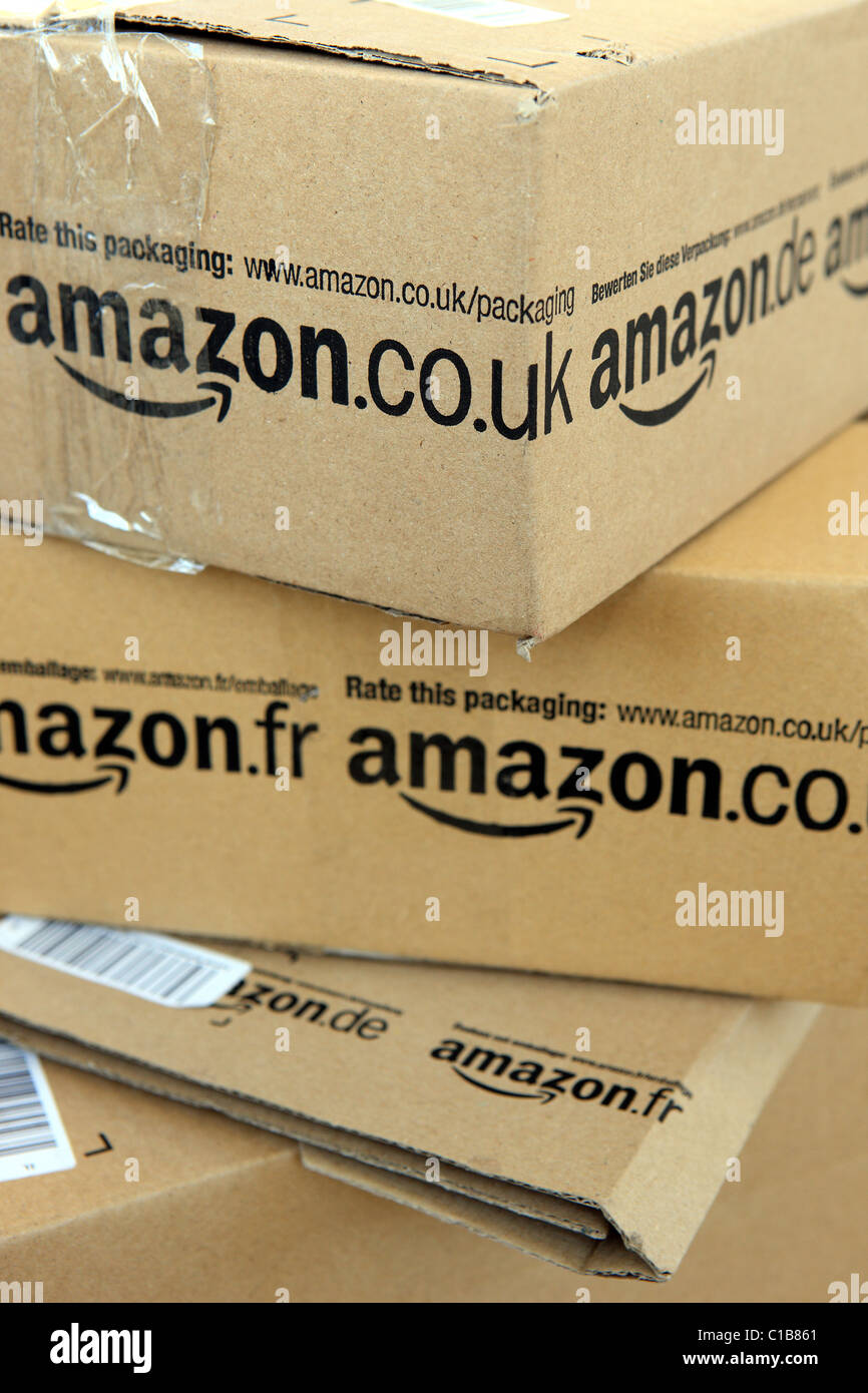 Pile of Amazon boxes Stock Photo