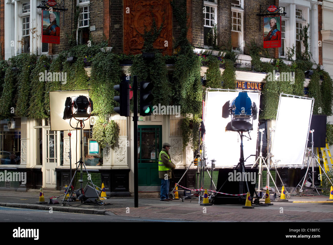 Film set outside The Duke of York pub on Borough Road, London. Photo:Jeff Gilbert Stock Photo