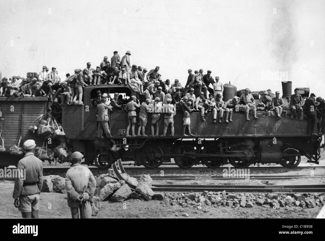 SINO-JAPANESE WAR  Chinese soldiers on a train near Chungking about 1940 Stock Photo