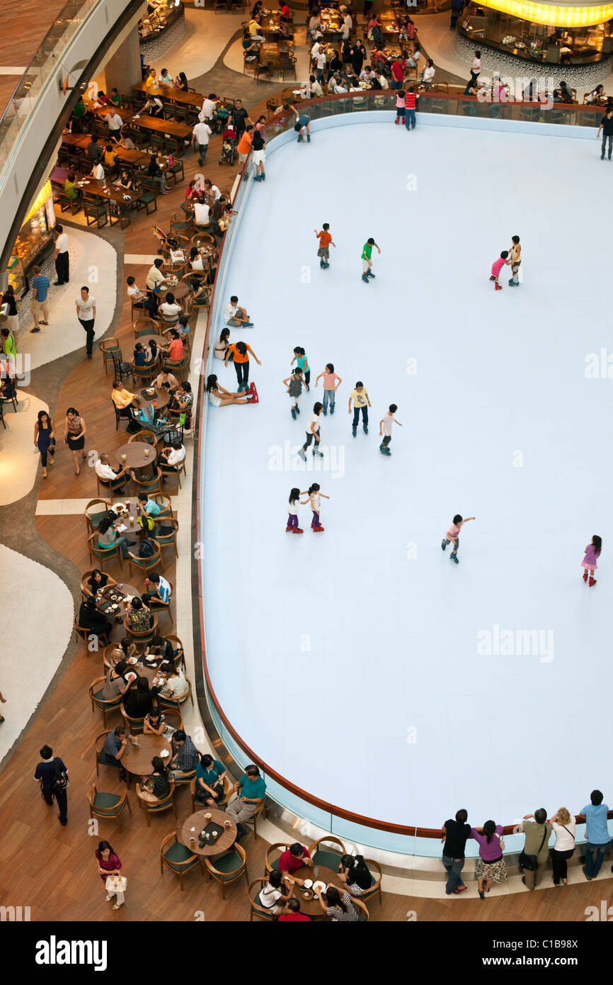 Skating rink at The Shoppes at Marina Bay Sands.  Marina Bay, Singapore Stock Photo