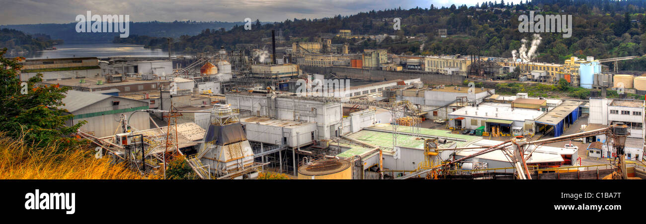 Industrial Area along Willamete River in Oregon City Panorama Stock Photo