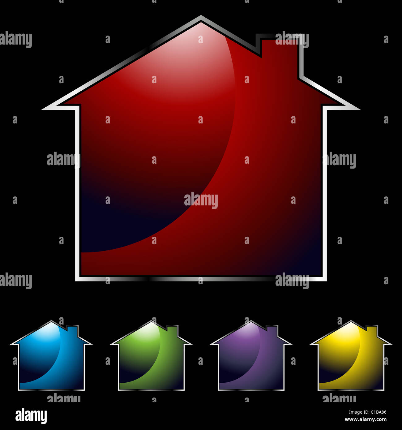 An image of a glossy home icons on black background Stock Photo - Alamy