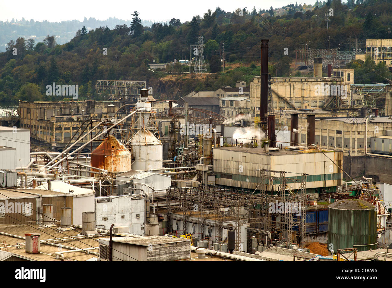 Industrial Area along Willamete River in Oregon City Stock Photo