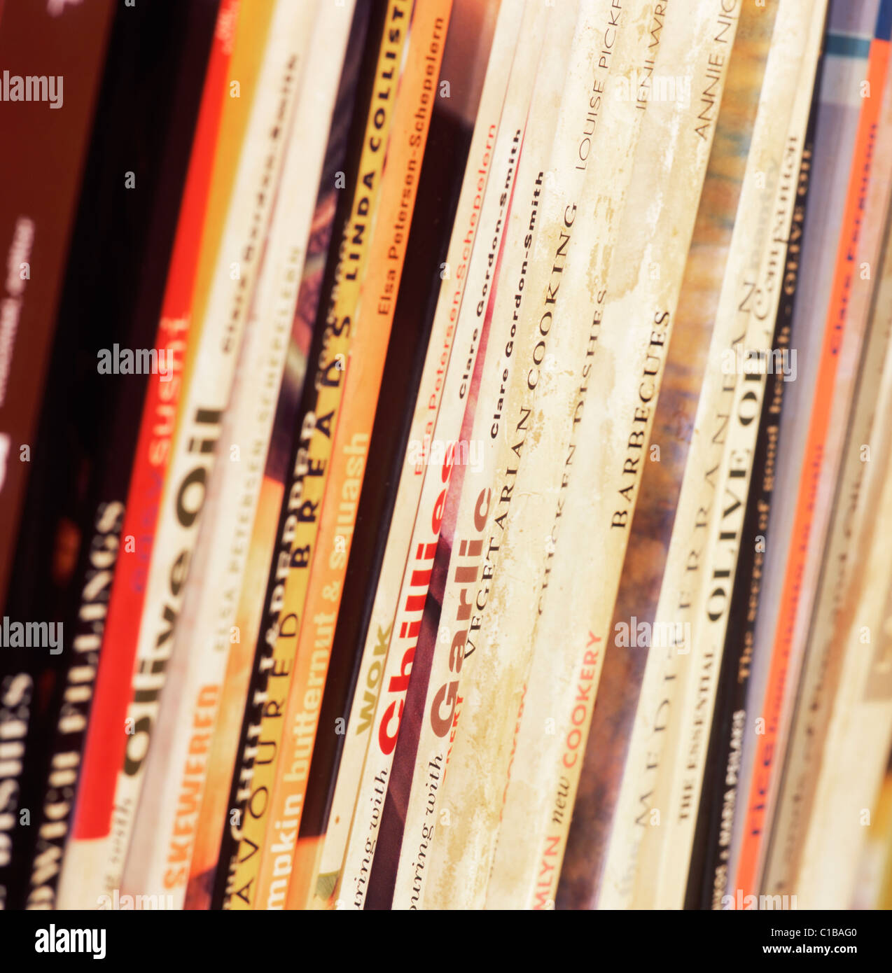 Large pile of cookery books Stock Photo