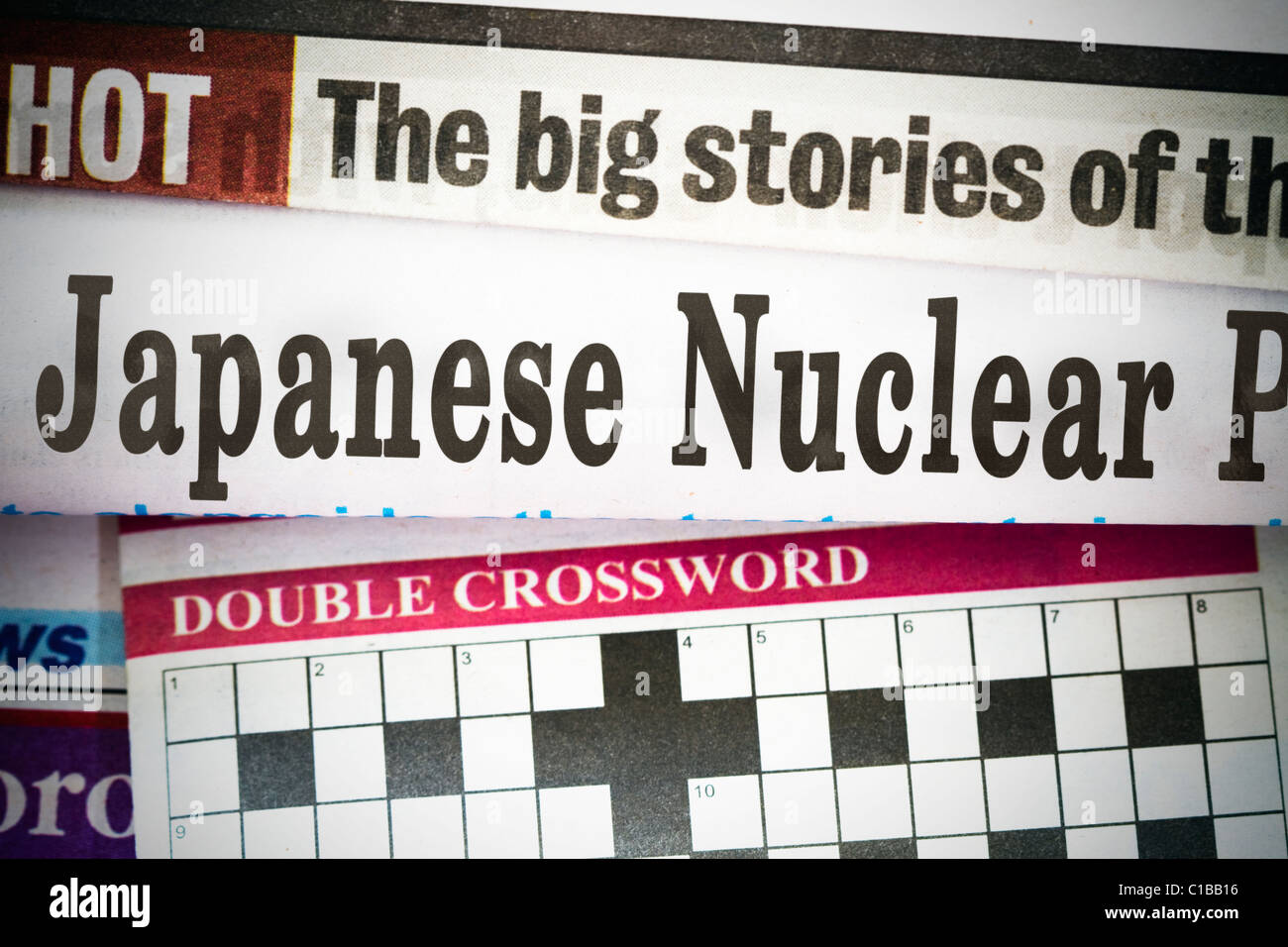 News reporting on Japanese nuclear plant issues. Vignette added. Stock Photo