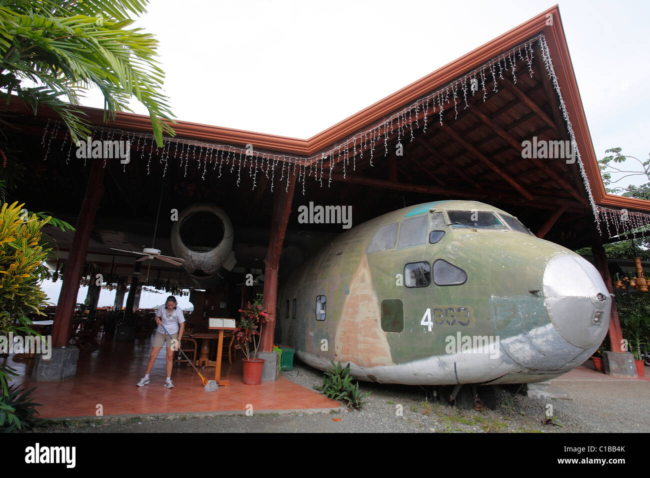 The  Fairchild C130 aircraft at the El Avion restaurant in Manuel Antonio, Costa Rica Stock Photo