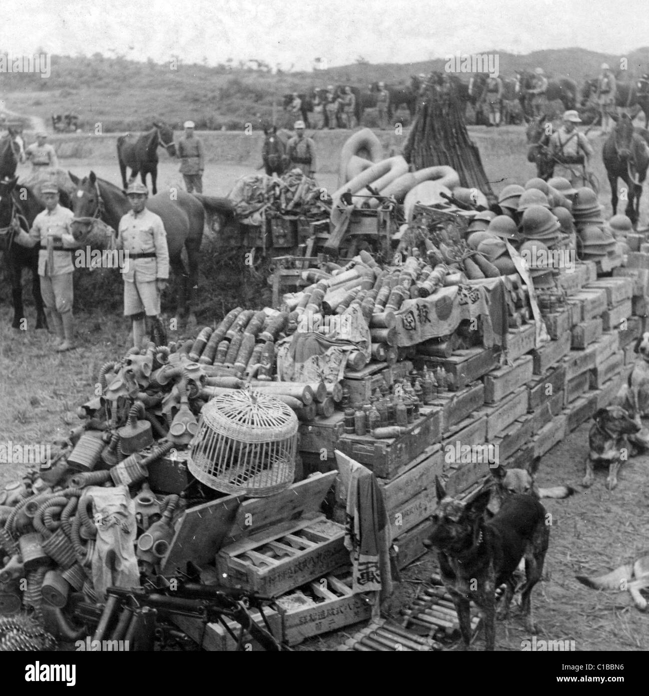 BATTLE OF CHANGSHA 1939  Chinese Nationalists with captured Japanese supplies after first battle for the city in October Stock Photo
