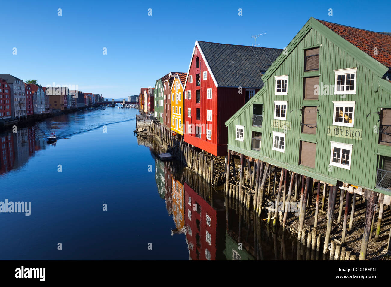 Picturesque old fishing warehouses, Trondheim, Sor-Trondelag, Norway Stock Photo