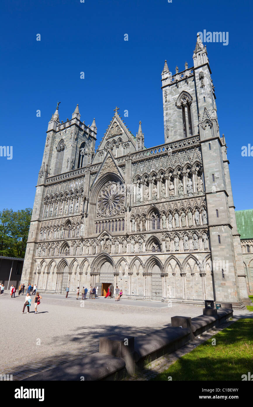 The impressive facade of Nidaros Cathedral, Trondheim, Sor-Trondelag, Norway Stock Photo