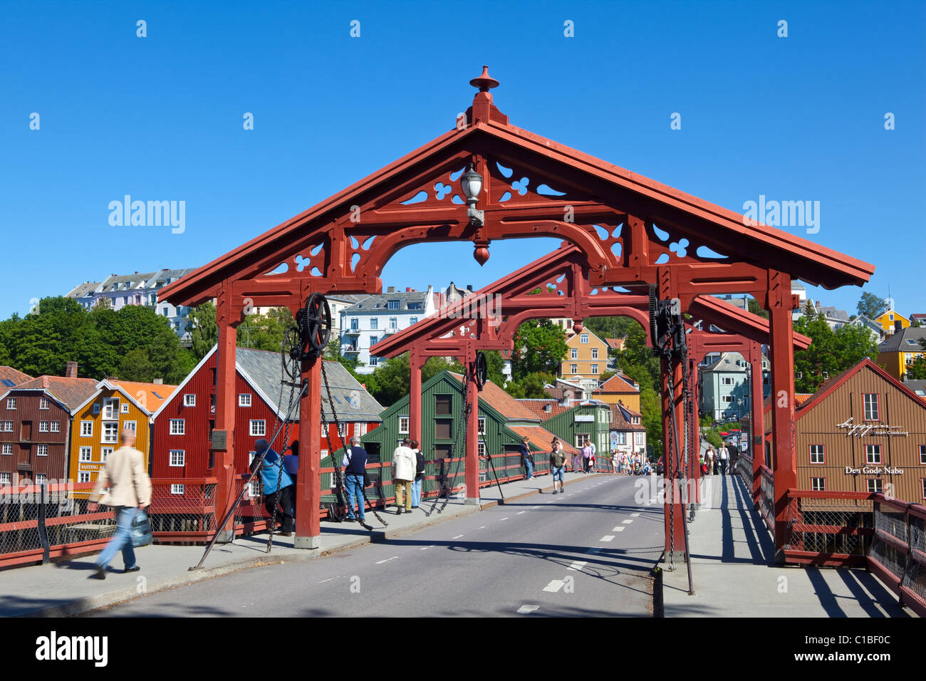 The picturesque Gamle Bybro, (Old Town Bridge), Trondheim, Sor-Trondelag, Norway Stock Photo