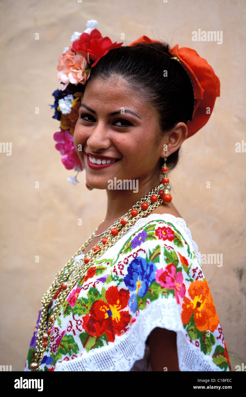 Mexico, Yucatan State, Merida, during a festival, young Mexican wearing a  traditional outfit Stock Photo - Alamy