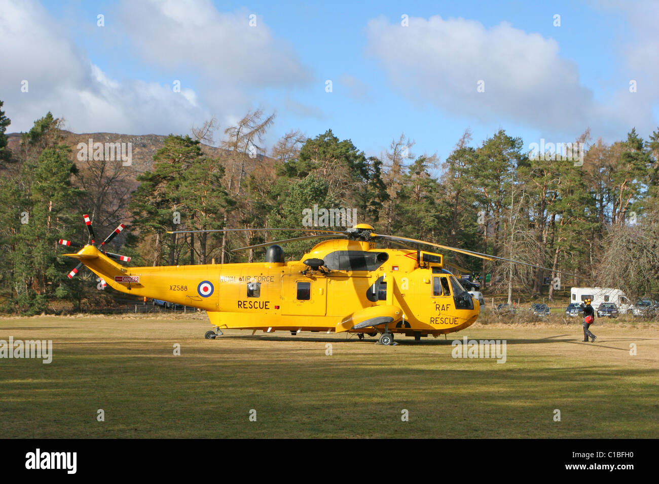 RAF Sea King SAR helicopter prepairing to start engine at Rothiemurchus