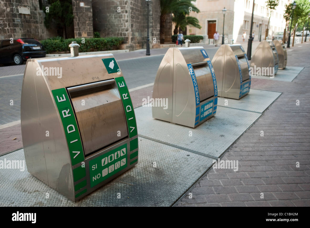 Receptacle garbage collection containers bins Palma de Mallorca Majorca Balearic Spain Stock Photo