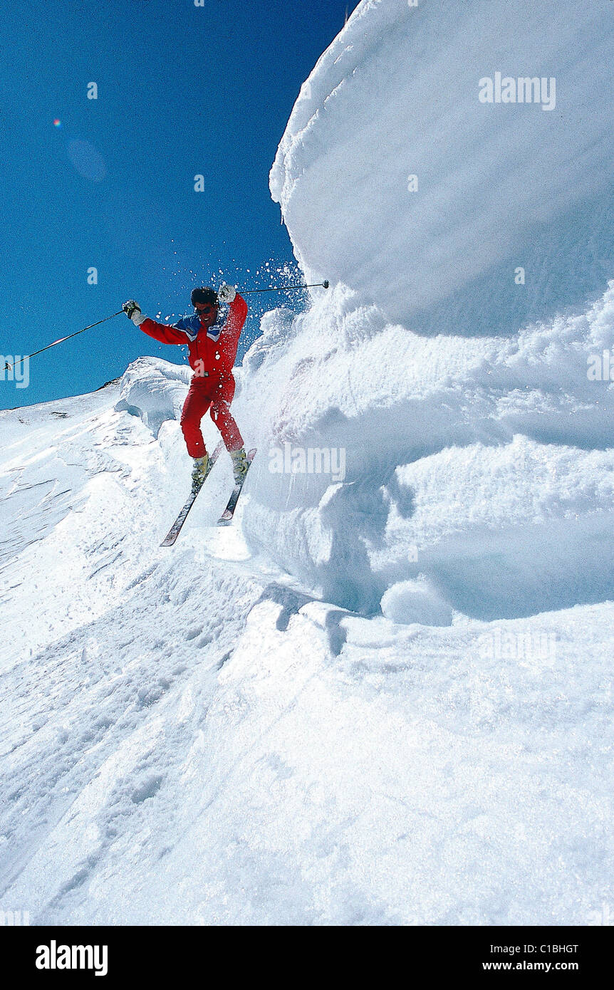 France, Haute Savoie, Megeve a skier jumping over a cornice (Rimaye ...