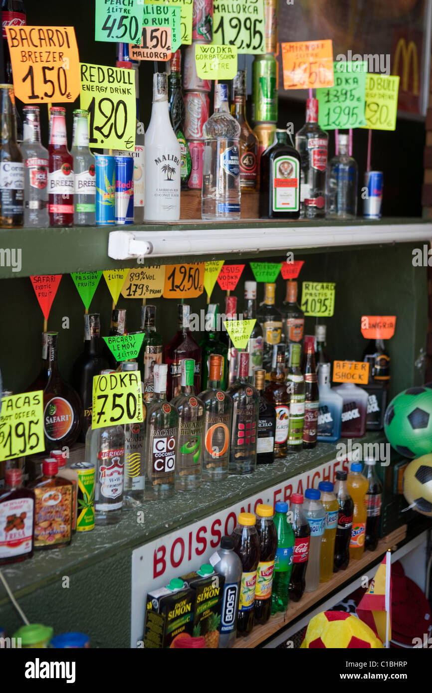 Alcoholic spirits bottles spirit liquor drink displayed in store retail