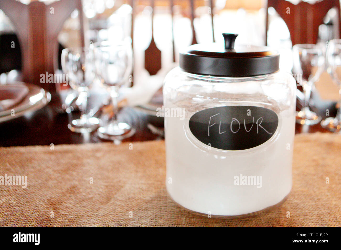 OLD FLOUR GLASS JAR TRADITIONAL VINTAGE Stock Photo Alamy
