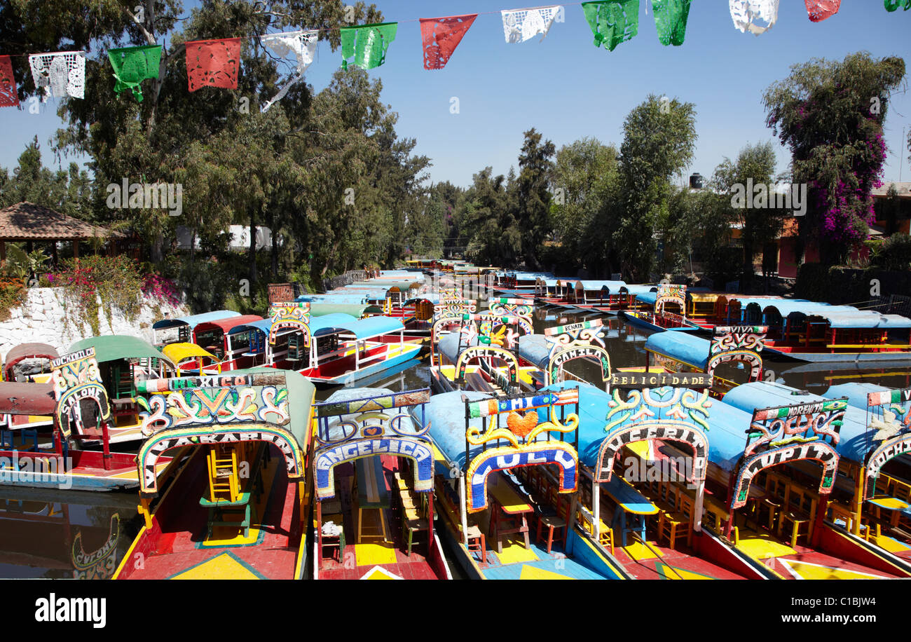 Colored Barges In Xochimilco Canals Mexico City Mexico Stock Photo