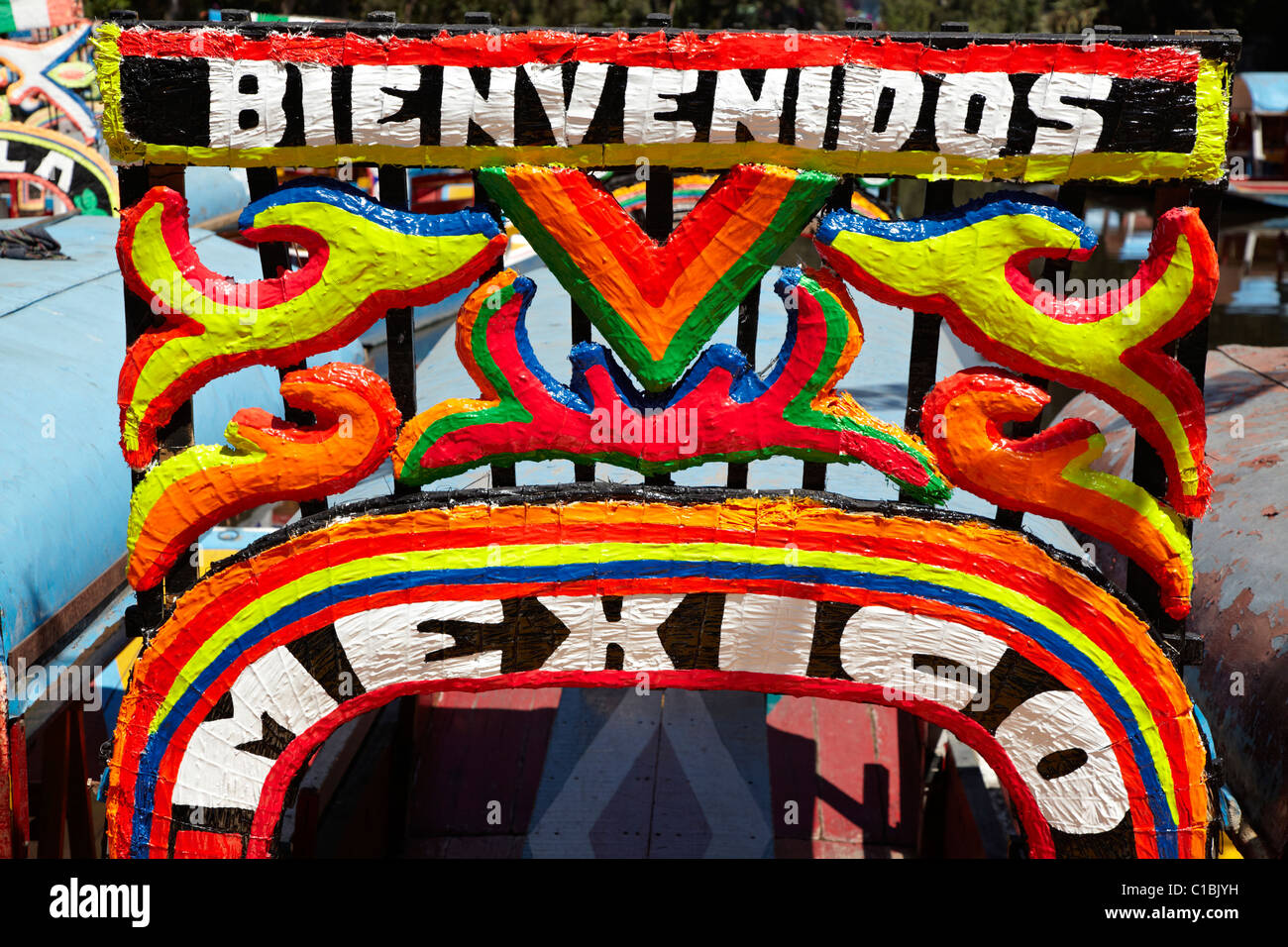 Colored Barges In Xochimilco Canals Mexico City Mexico Stock Photo