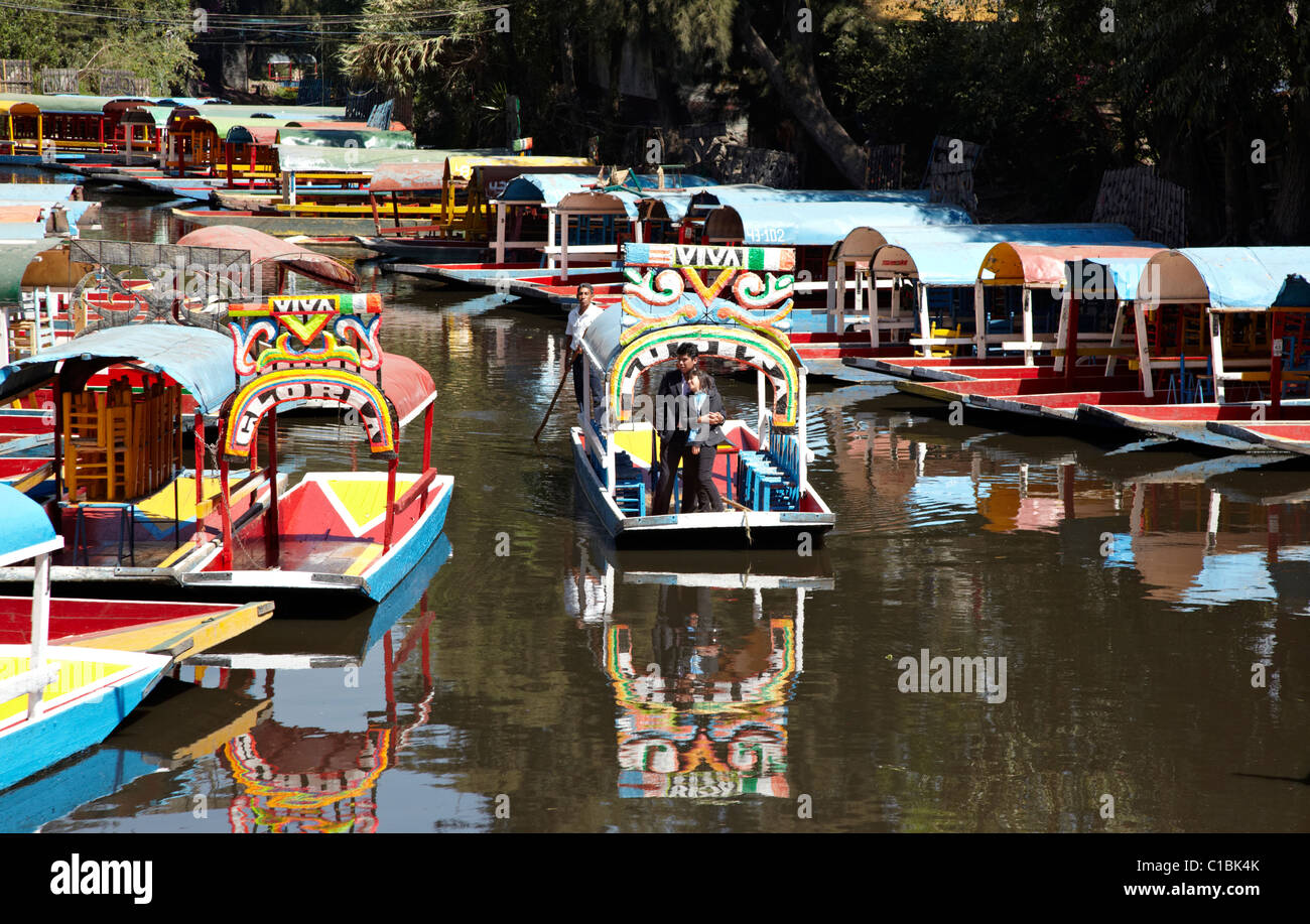 Colored Barges In Xochimilco Canals Mexico City Mexico Stock Photo
