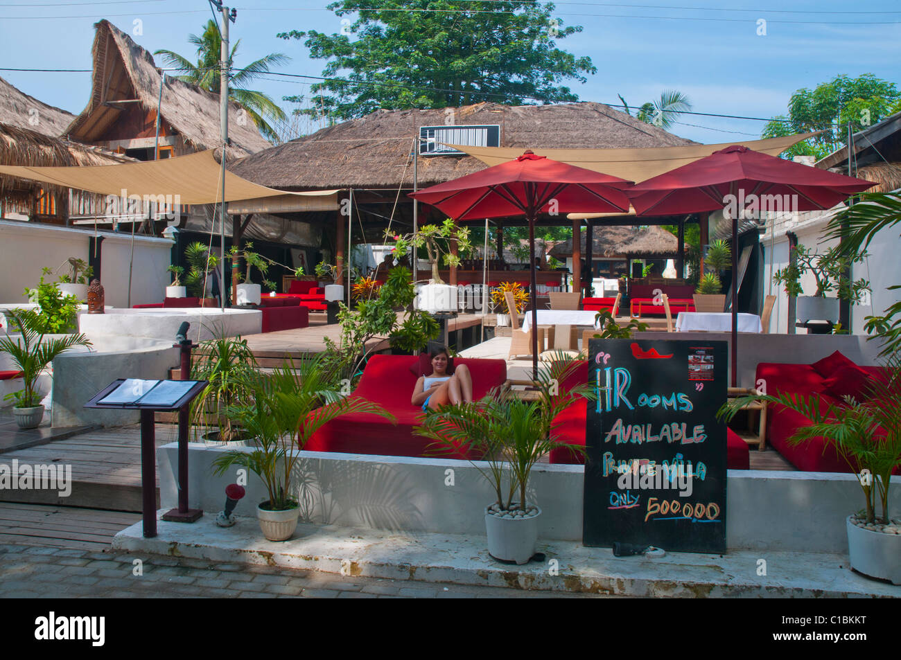 A luxury beachfront villa complex on the island of Gili Trawangan near Lombok Indonesia Stock Photo