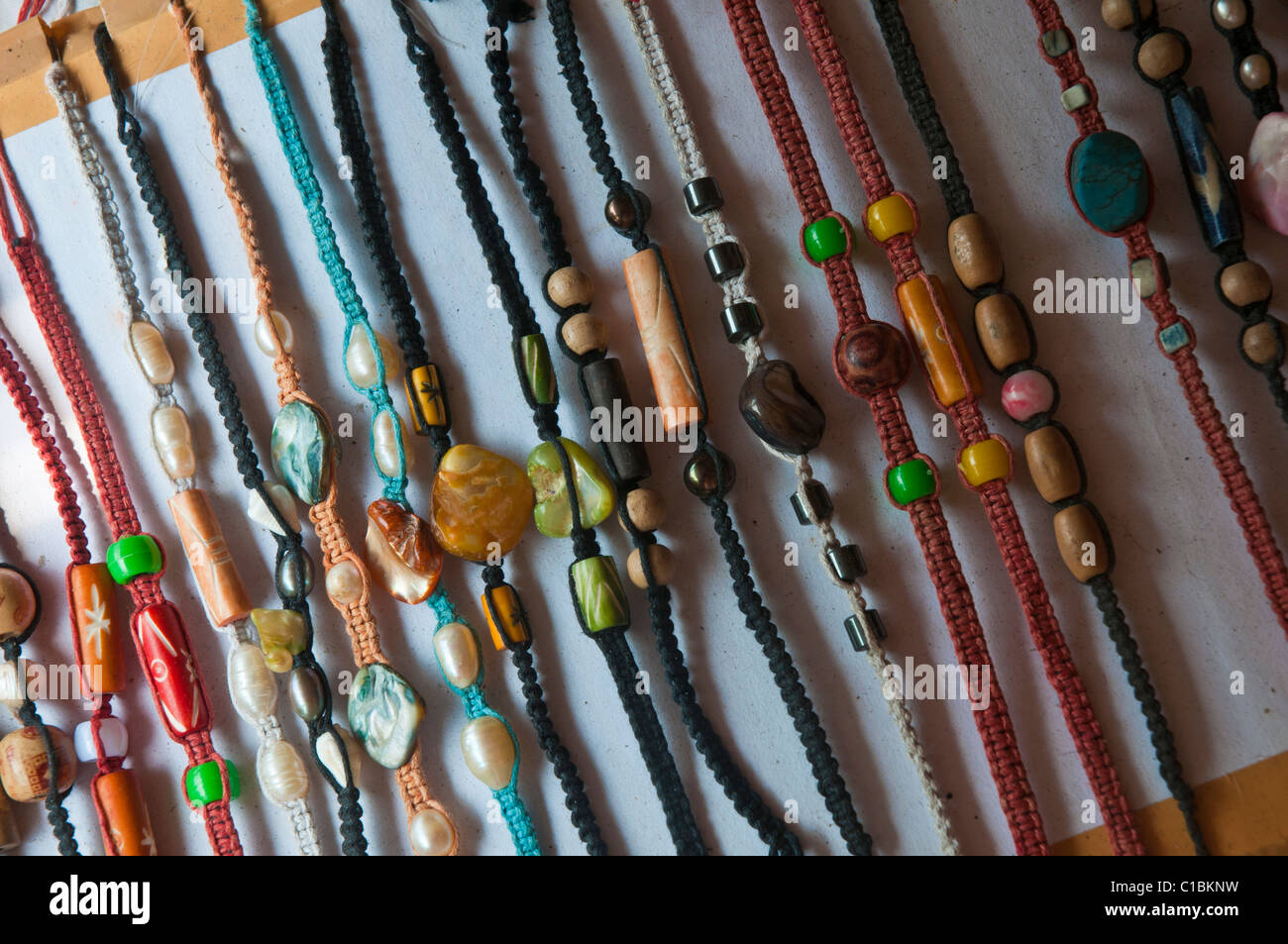 Cheap souvenir bracelets on sale in Indonesia Stock Photo