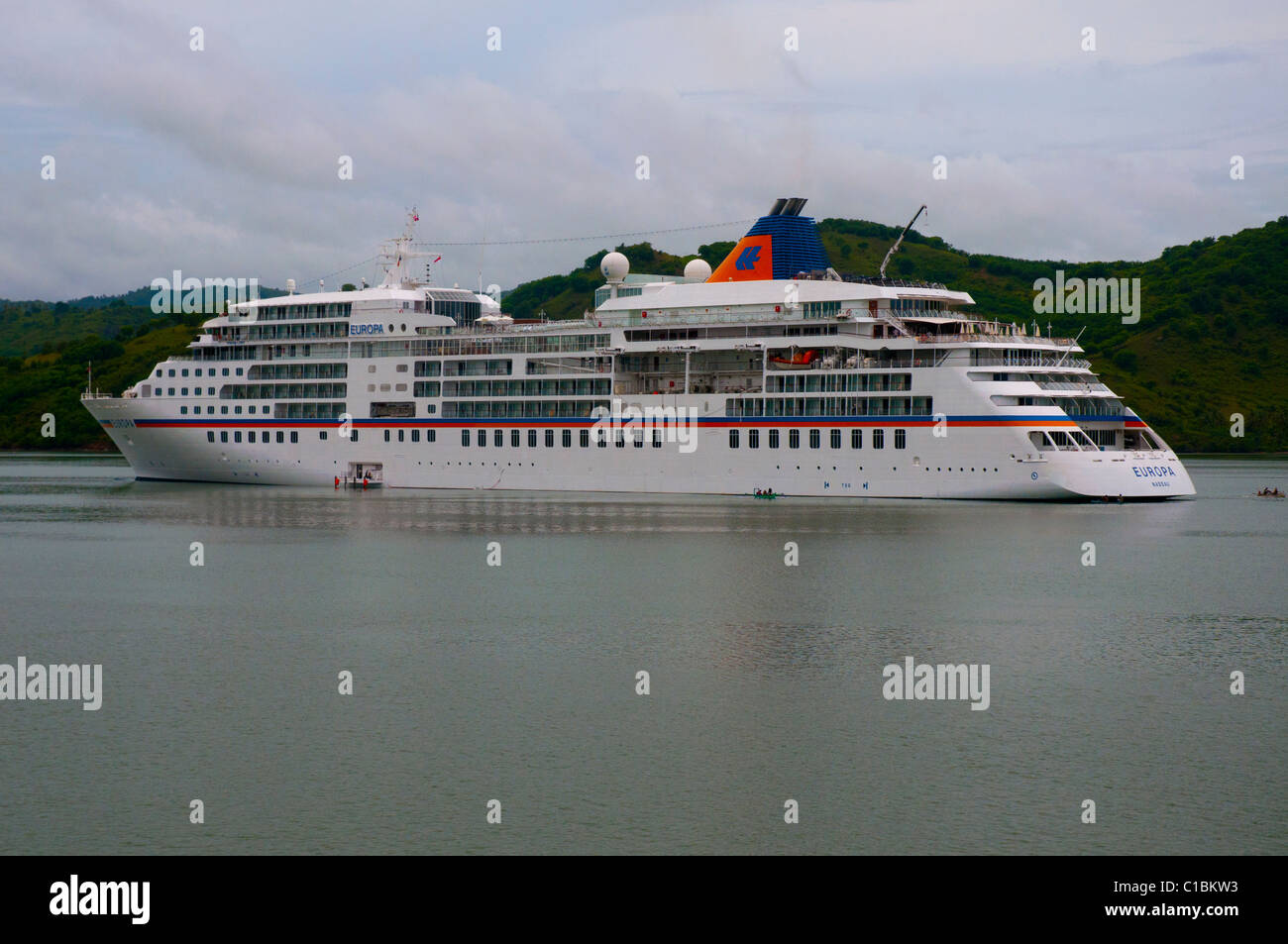 The 5 star luxury cruise liner the Europa at anchor off the island of Lombok in Indonesia Stock Photo