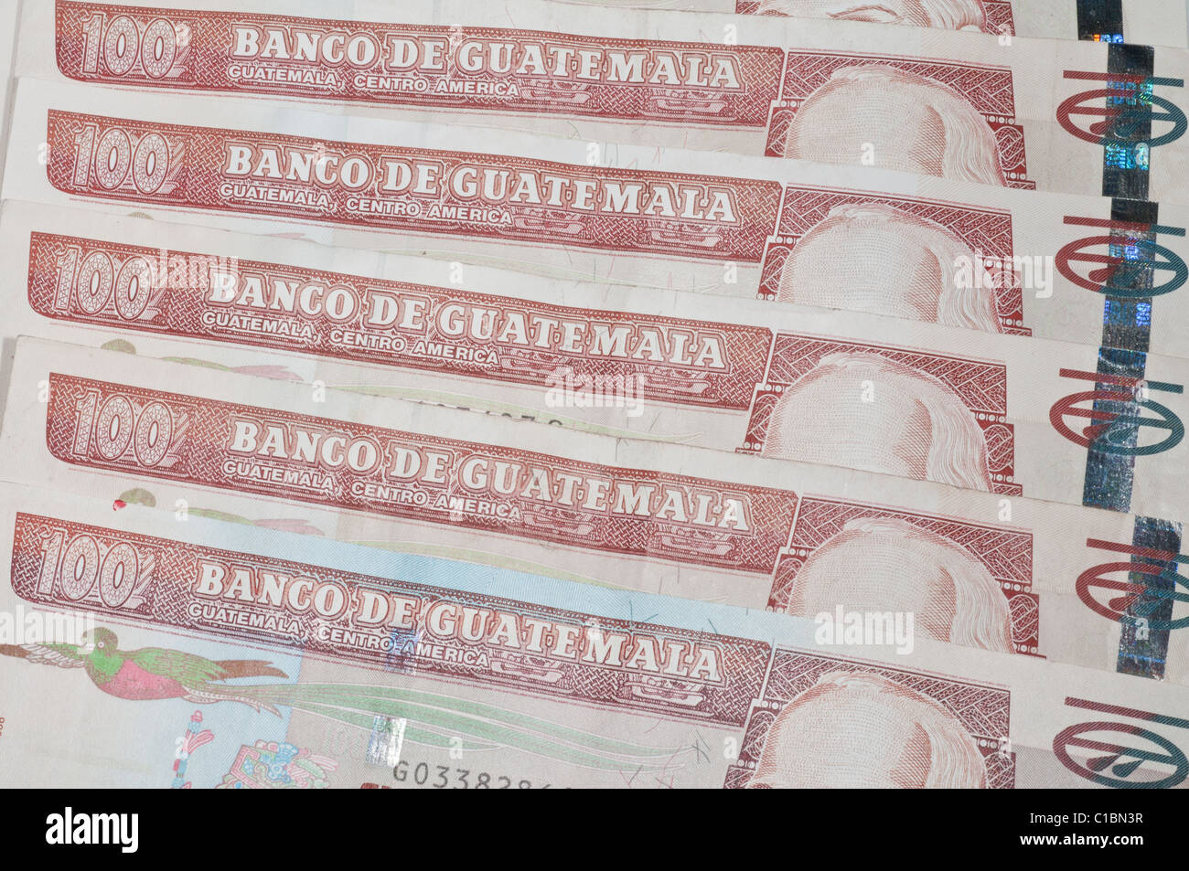 100 Guatemalan quetzales, bank notes, one hundred currency/money Stock