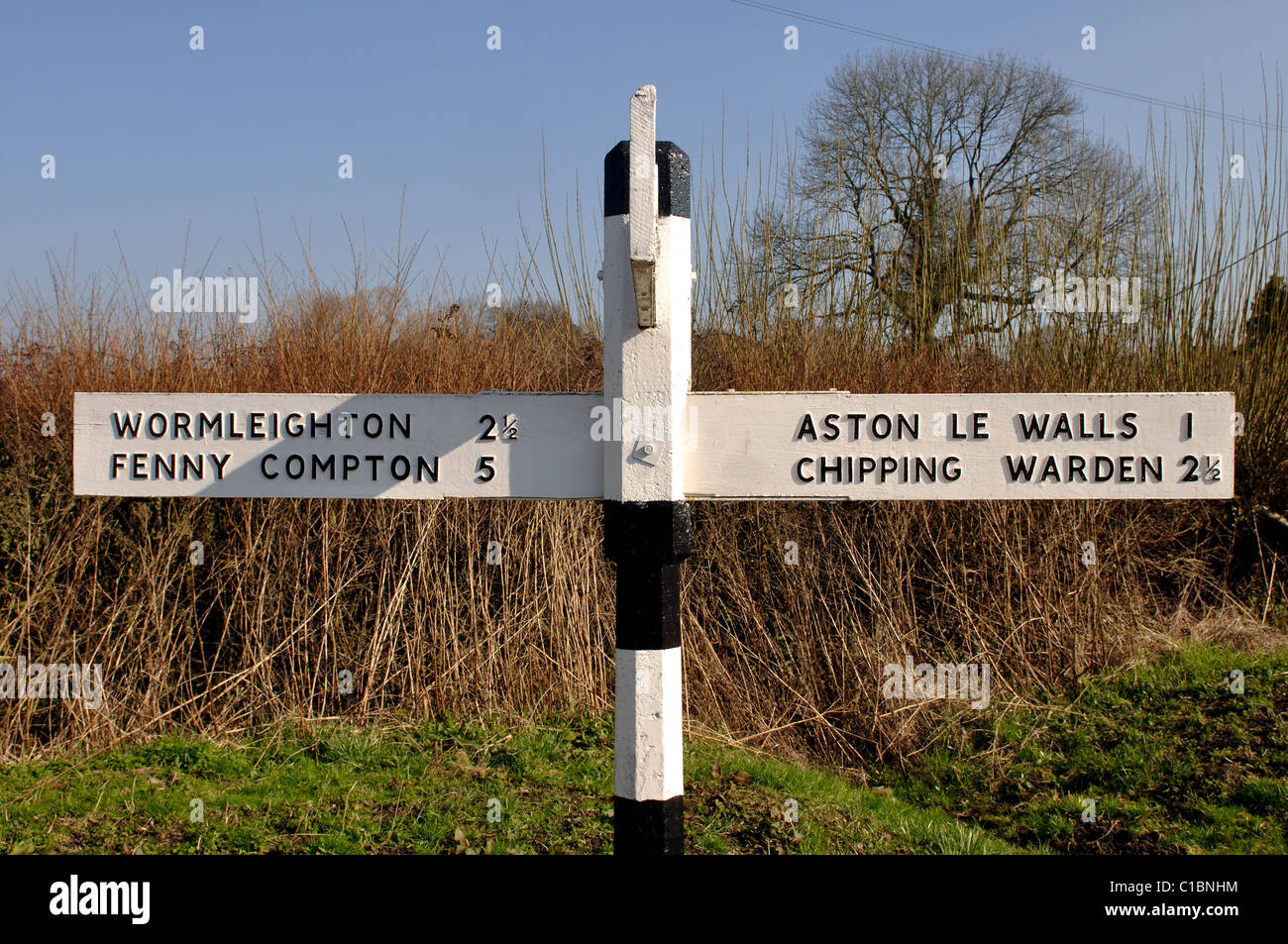 Road sign in Lower Boddington village, Northamptonshire, England, UK