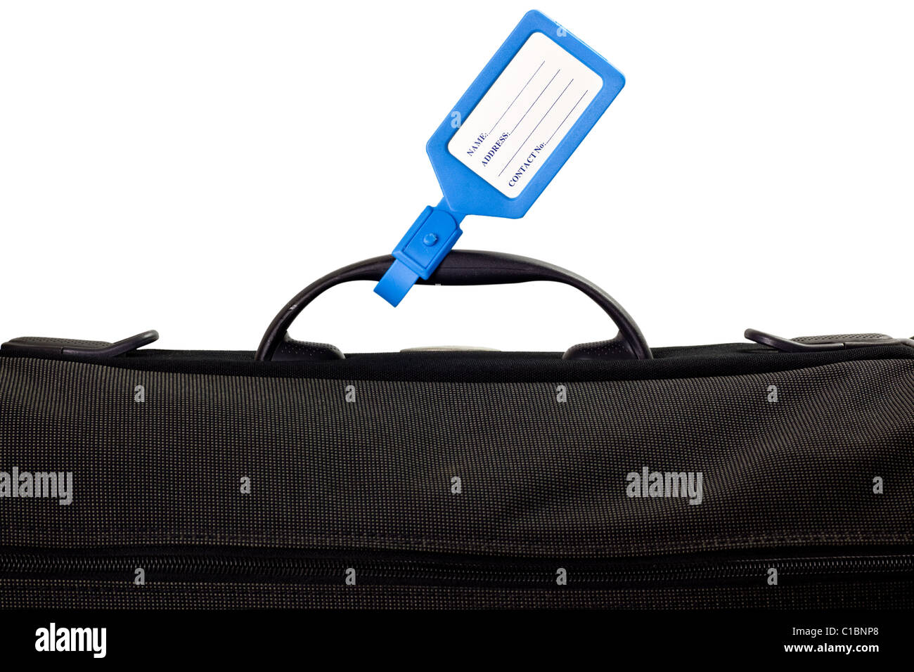 Luggage bag with identification tag isolated on white background Stock