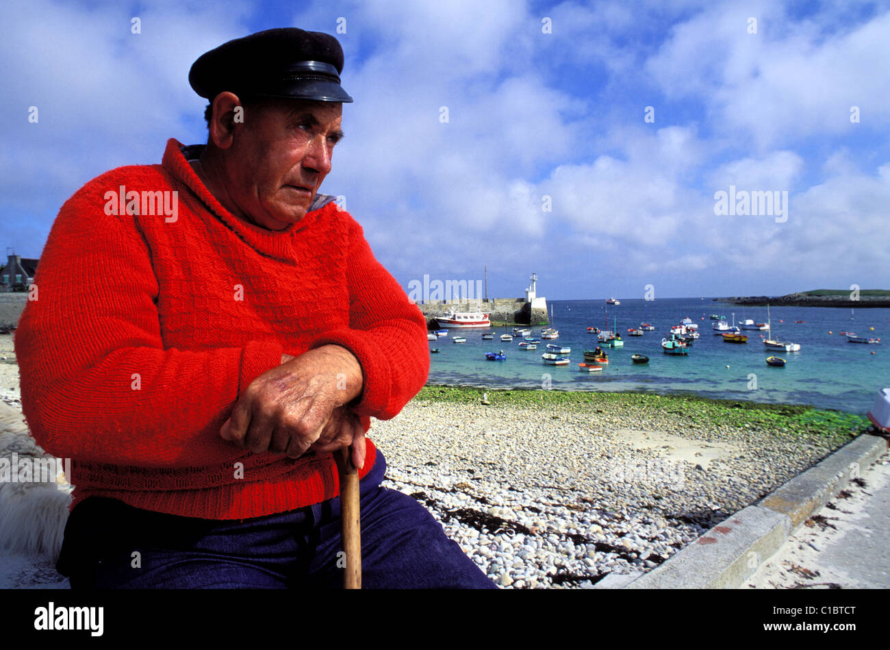 France, Finistere, Molene Island, a retired sailer on the harbour Stock Photo