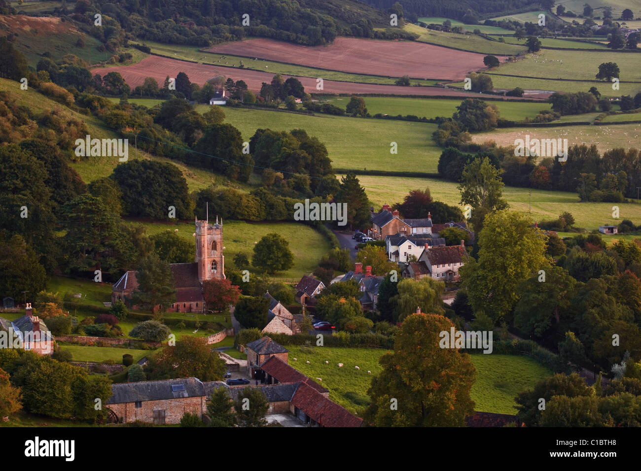The remains of the day's light at the beautiful village of Corton Denham in Somerset. Stock Photo