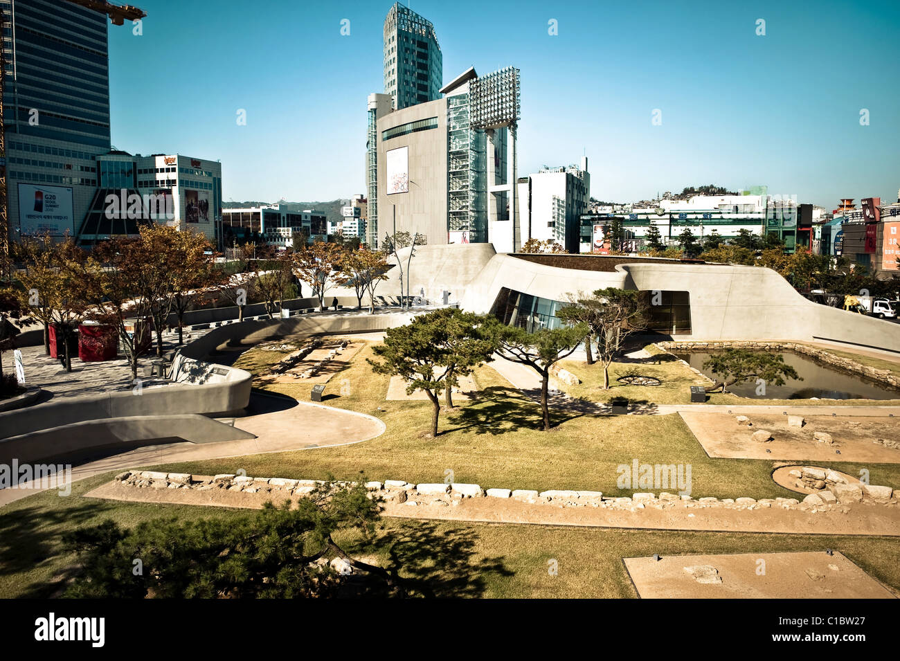 Architect Zaha Adid's architecture, Dongdaemun Design Plaza & Park, Seoul, South Korea, Asia Stock Photo