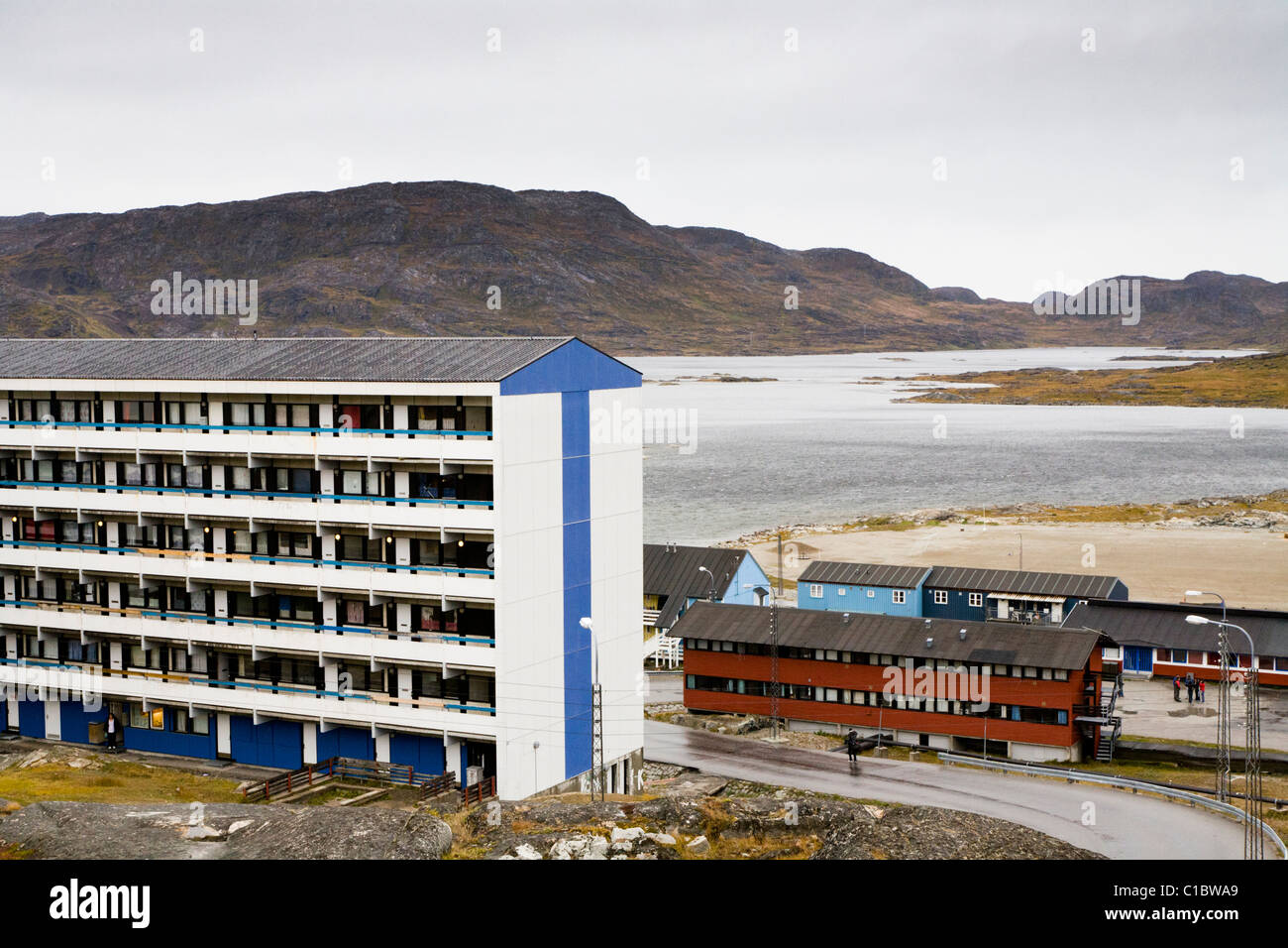 Residental apartments, Qaqortoq (Julianehåb), South Greenland Stock