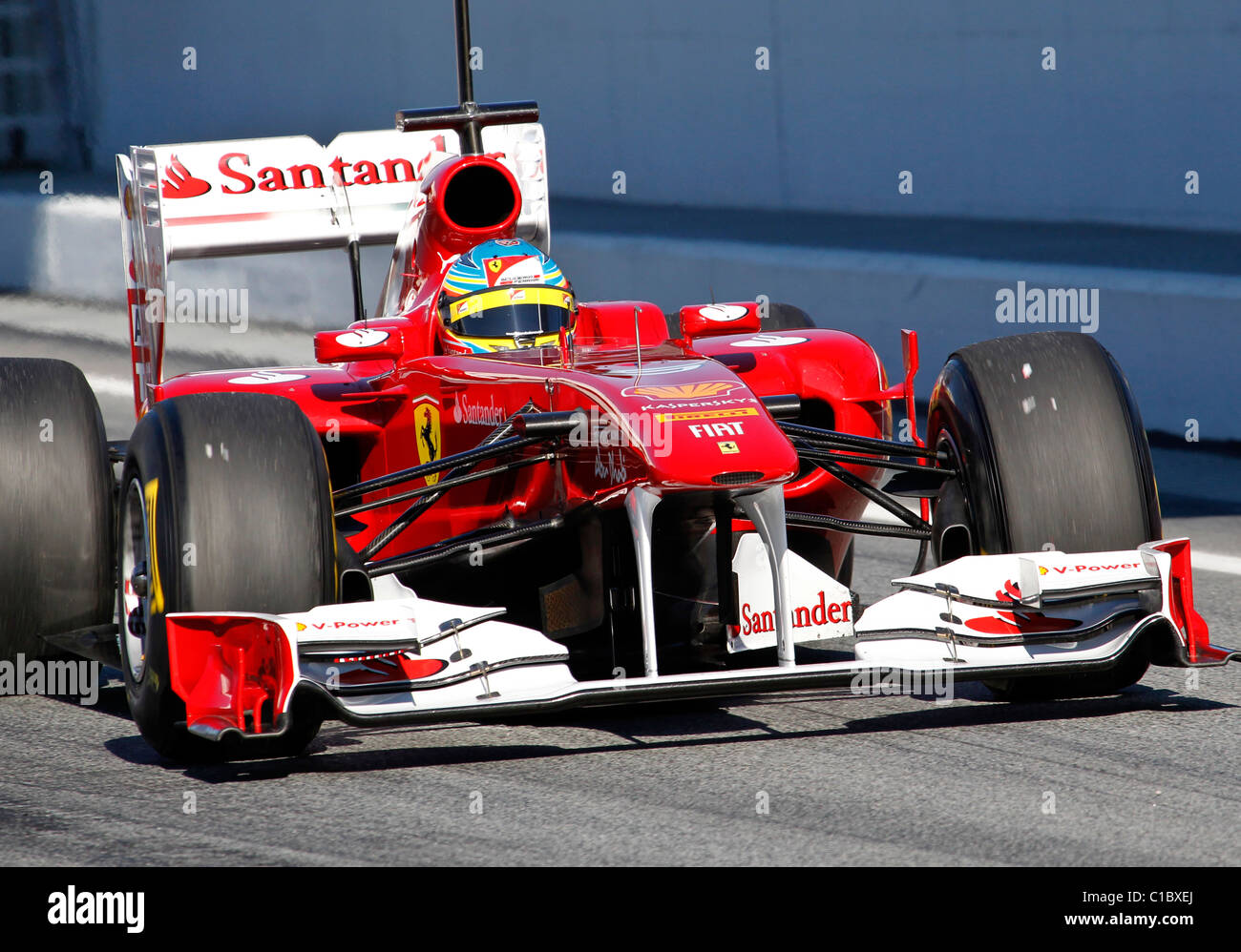 Fernando Alonso driving the 2011 Ferrari at the Montmelo circuit test  session near Barcelona, February 2011 Stock Photo - Alamy