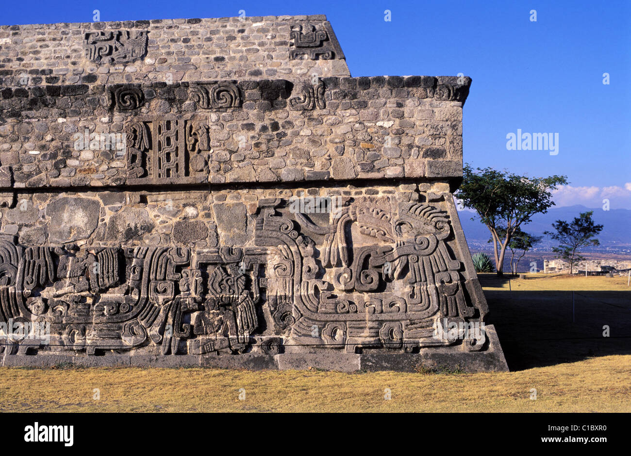 Mexico, Morelos State, Xochicalco site listed as World Heritage by UNESCO, Feathered Snake pyramid (Quetzalcoatl) Stock Photo