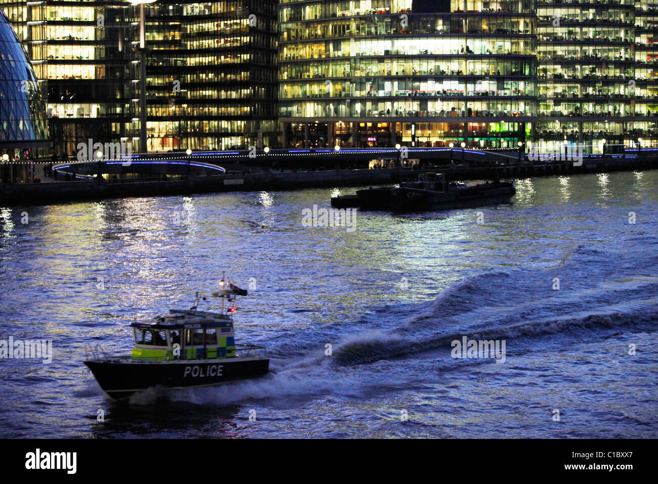 River Police boat patrolling on the Thames in London. The Marine Police Force, sometimes known as the Thames River Police. Stock Photo